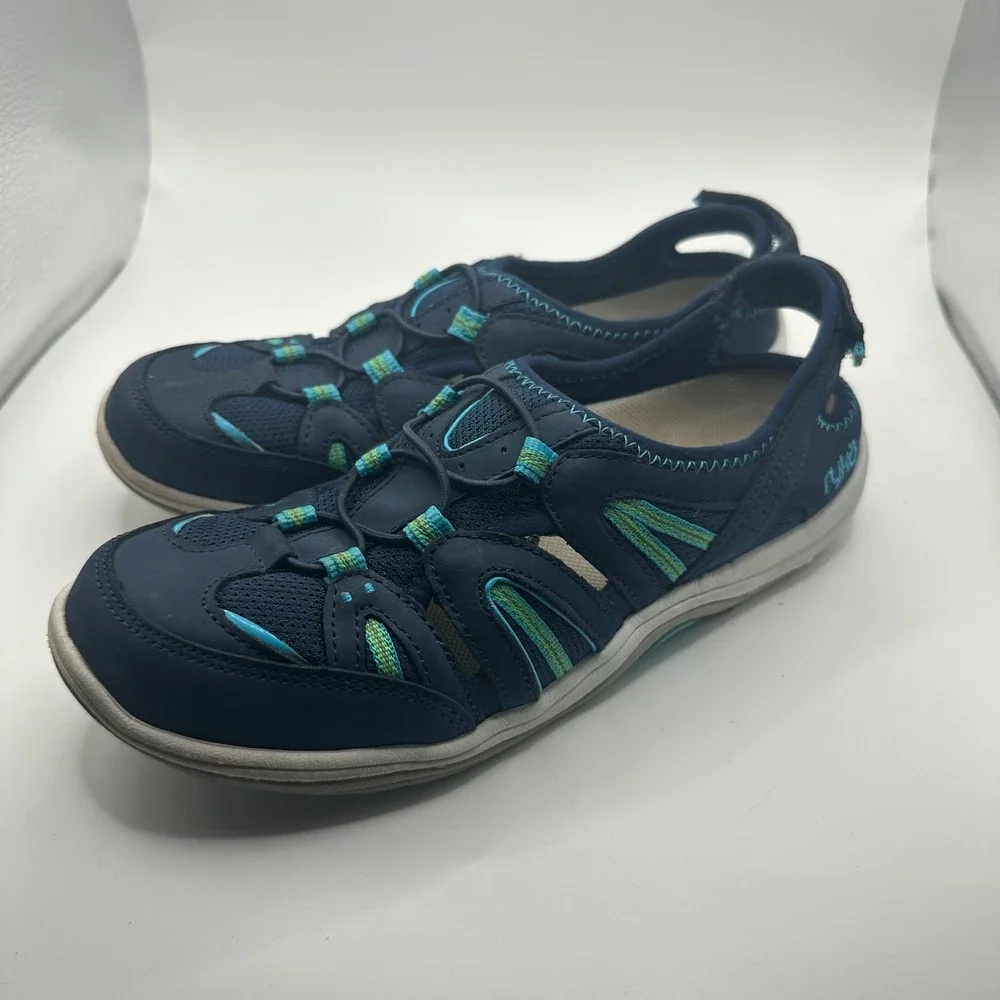 Ryka Hula Navy Blue Teal Walking Sandals Water Shoes Womens 7M Bungee Strap